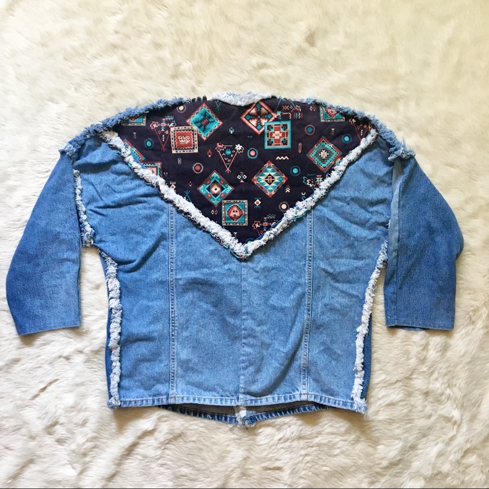 Vintage Oversize Denim Jean Jacket 80s Fringe - Picture 5 of 6